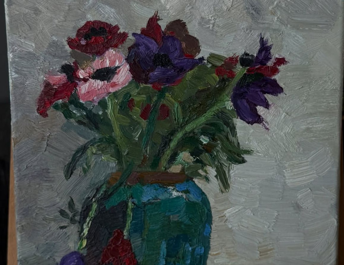Flowers in a Green Jug, 2024. Oil on canvas.